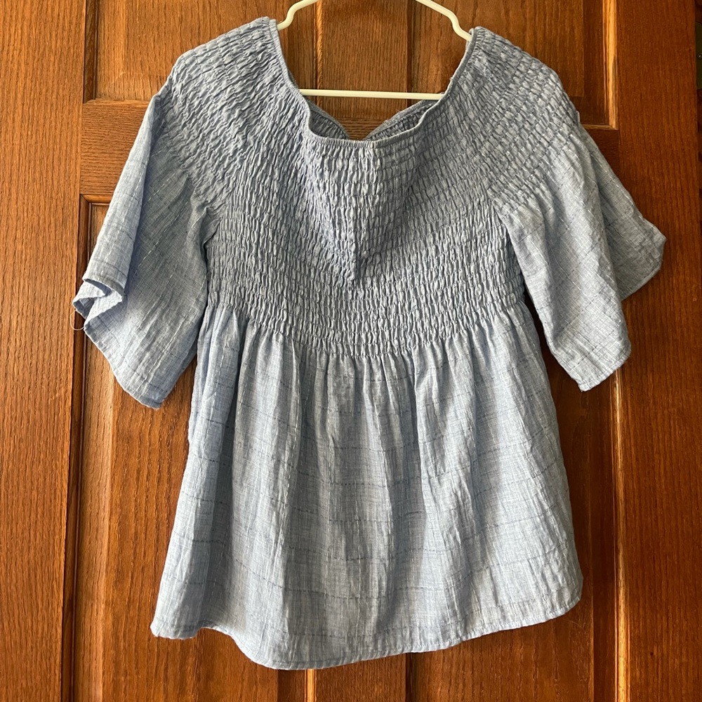 Liverpool blue off the shoulder shirt